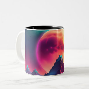 Zwischen den Bergen erhebender Mond Zweifarbige Tasse