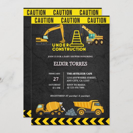 Zwischenwand im Bau Kinderdusche Einladung (Vorne/Hinten)