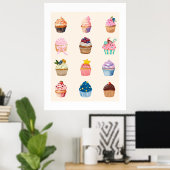 Zwölf Aquarell-Cupcakes Poster (Heimbüro)