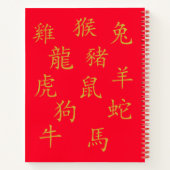 Zwölf chinesische Sternzeichen in Gold auf Rot | Notizblock (Rückseite)
