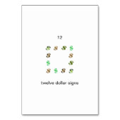 Zwölf Dollar Zeichen Anzahl Flashcards Tischnummer (Rückseite)