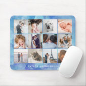 Zwölf FotoCollage | Aquarellblau Mousepad (Mit Mouse)