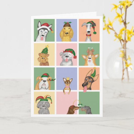Zwölf Hunde Weihnachtskarte Karte (Gelbe Blume)