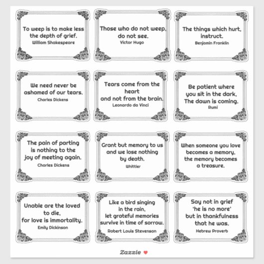 Zwölf kurze Zitate in Rose Eckrahmen Zeichnend Aufkleber (Blatt)