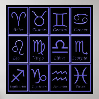 Zwölf Lila Zodiac-Zeichen drucken Poster