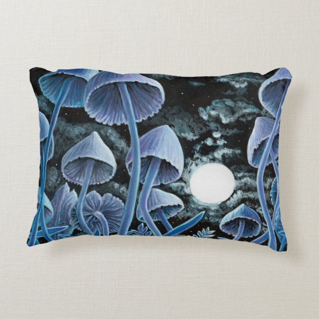 Zwölf magische Pilze auf Vollmond Dekokissen (Rückseite)