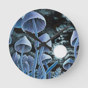 Zwölf magische Pilze auf Vollmond Runde Wanduhr