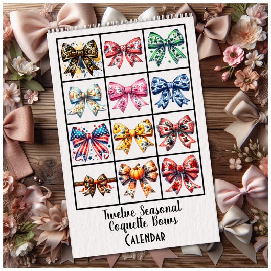Zwölf saisonale Coquette-Schleifen-Kalender Kalender