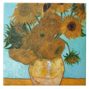 Zwölf Sonnenblumen in einer Vase (Stilleben) Fliese