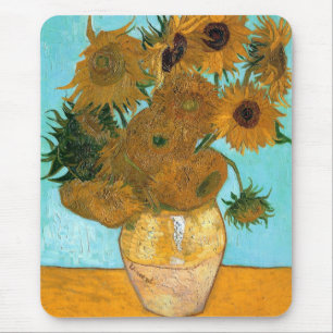 Zwölf Sonnenblumen in einer Vase (Stillleben Maler Mousepad