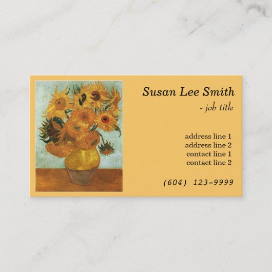 Zwölf Sonnenblumen von Vincent van Gogh. Gelb Visitenkarte (Vorderseite)