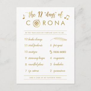 Zwölf Tage in Corona Gold Christmas White Feiertagspostkarte