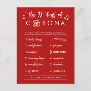 Zwölf Tage in Corona   Modern White Red Feiertagspostkarte