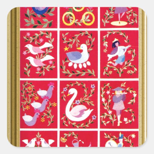 Zwölf Tage Weihnachten, der traditionelle Carol Quadratischer Aufkleber (Vorderseite)