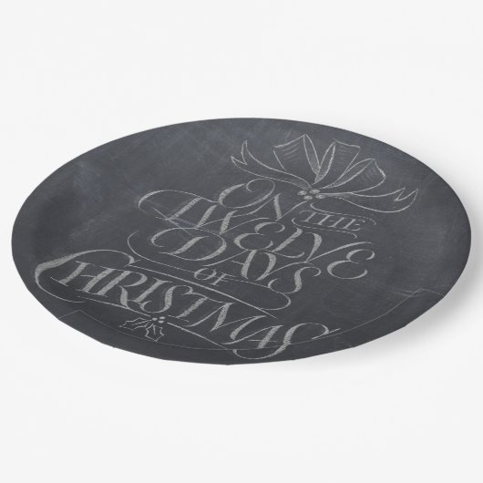 Zwölf Tage Weihnachtskhalkboard-Kalligrafie Pappteller (Schrägansicht)