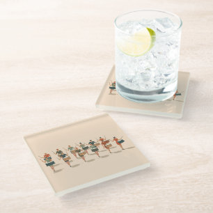 Zwölf trommelnde Trommler im Mid-Mod-Stil als Scha Glasuntersetzer