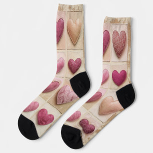 Zwölf Valentinherzen auf Papiertexturen Socken