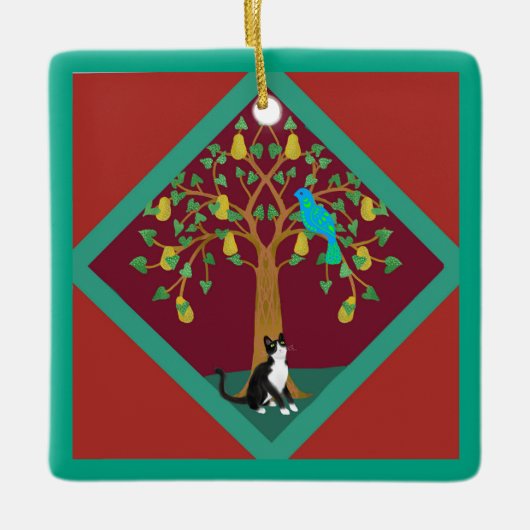 Zwölf Weihnachtstage mit Katze 1. Tag Keramikornament (Vorderseite)