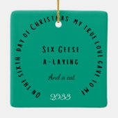 Zwölf Weihnachtstage mit Katze 6. Tag Keramikornament (Rückseite)