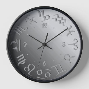 Zwölf Zodiakische Symbole in Silbergrau Uhr