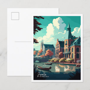 Zwolle Niederlande Vintage Illustration Postkarte