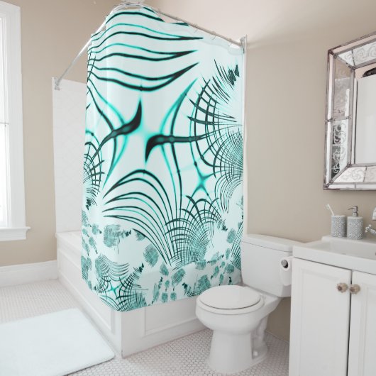 Zyanisch-gekrümmte Spur auf hellem Hintergrund Duschvorhang (Beispiel)