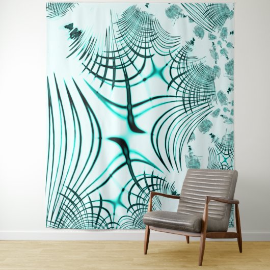 Zyanisch-gekrümmte Spur auf hellem Hintergrund Wandteppich (Beispiel)