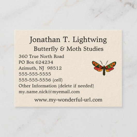 Zygaena carniolica - The Crepuscular Burnet Moth Visitenkarte (Rückseite)