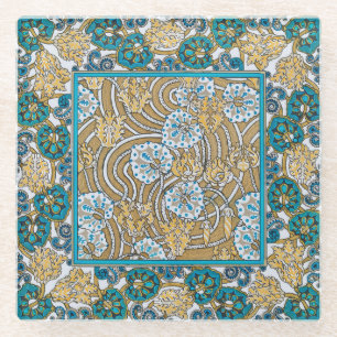 Zyklamenblaue Art Nouveau-Blume, botanisch Glasuntersetzer