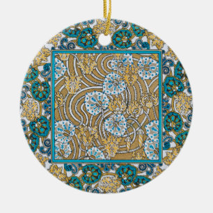 Zyklamenblaue Art Nouveau-Blume, botanisch Keramik Ornament