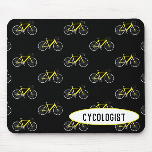 Zykologe Gelbes Fahrrad auf schwarz Mousepad (Vorne)