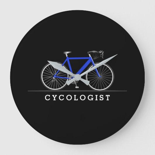 Zykologe Text mit blauem Fahrrad Große Wanduhr (Vorderseite)