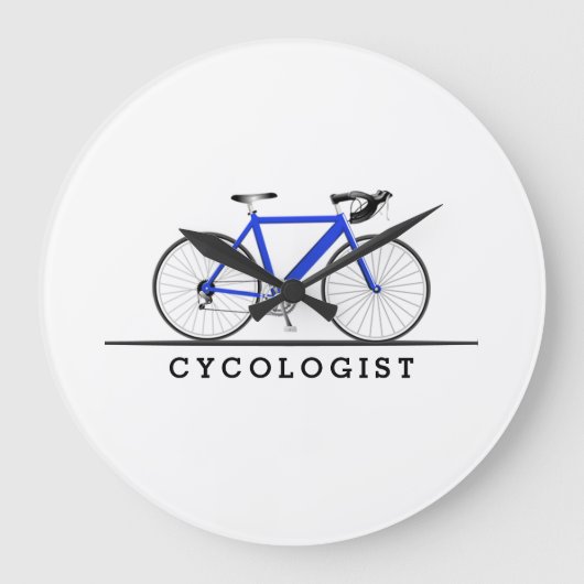 Zykologe Text mit blauem Fahrrad Große Wanduhr (Vorderseite)