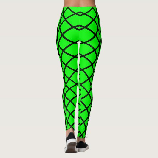 Zylindrisches Muster Schwarz auf Neon Green Women' Leggings (Rückseite)