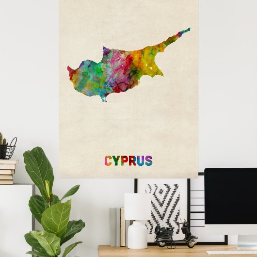 Zypern Aquarellkarte Poster (Heimbüro)