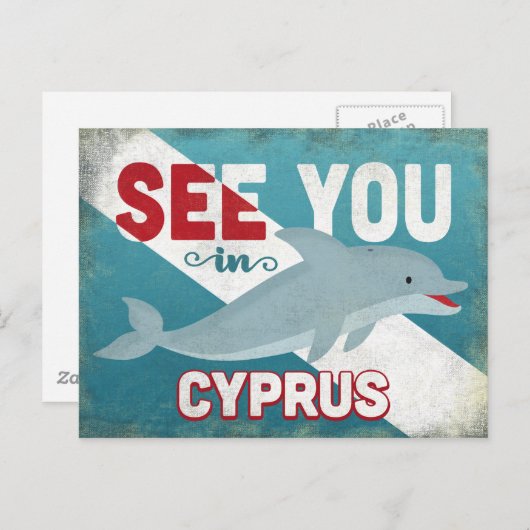 Zypern Dolphin - Retro Vintage Travel Postkarte (Vorne/Hinten)