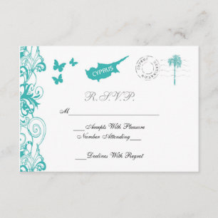 Zypern Hochzeit RSVP-Karte in Aqua und White RSVP Karte