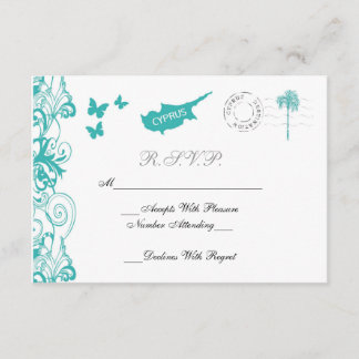 Zypern Hochzeit RSVP-Karte in Aqua und White RSVP Karte
