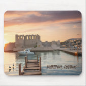 Zypern Kyrenia Aquarellskizze mit Yacht | Mousepad (Vorne)
