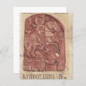 Zypern Vintage Briefmarke Holzschnitzerei (Vorne/Hinten)