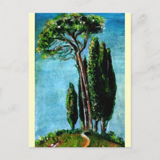 ZYPRESSEBÄUME UND MEDITERRANISCHER PINE IN DER Tos Postkarte (Vorderseite)