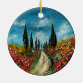 ZYPRESSEbäume UND -MOHNBLUMEN IN TOSKANA RUND Keramikornament (Hinten)