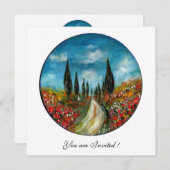 ZYPRESSEBÄUME UND -POPPIEN IN DER Toskana, rot-bla Einladung (Vorne/Hinten)