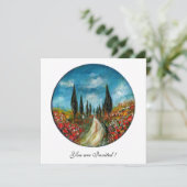 ZYPRESSEBÄUME UND -POPPIEN IN DER Toskana, rot-bla Einladung (Stehend Vorderseite)