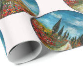 ZYPRESSEBÄUME UND -POPPIEN IN DER TUSKANISCHEN RUN GESCHENKPAPIER (Rolleneckpunkt)