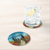 ZYPRESSEBÄUME UND -POPPIEN IN DER TUSKANISCHEN RUN RUNDER PAPPUNTERSETZER (Vor Ort)