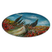 ZYPRESSEBÄUME UND -POPPIEN IN DER TUSKANISCHEN RUN SCHNEIDEBRETT (Ecke)