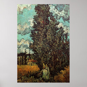 Zypressen und zwei Frauen von Vincent van Gogh Poster