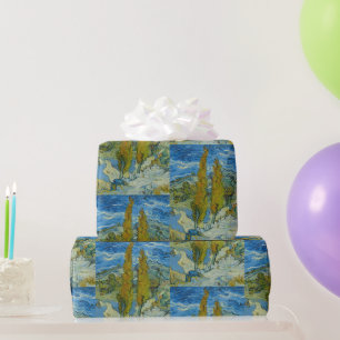 Zypressen von Van Gogh - Wirbelnder blauer Himmel Geschenkpapier