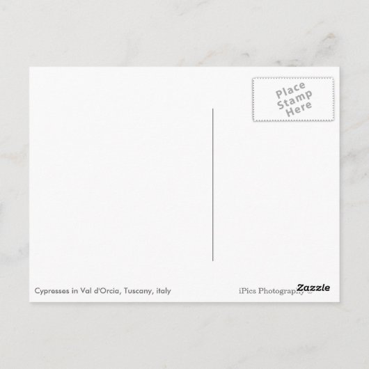 Zypressenbäume auf der Postkarte der Toskana (Rückseite)